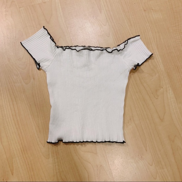 Zara Tops Zara Off Shoulder White Knit Crop Top Poshmark